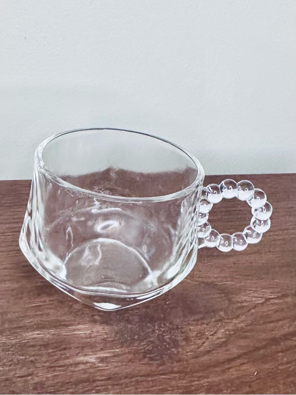 Vintage Clear Glass Cup with Beaded Handle